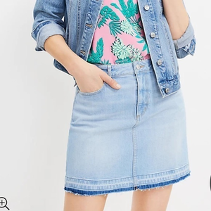 LOFT Size 0 Denim Mini Skirt Womens Light Blue Raw Frayed Hem Casual 5-Pocket